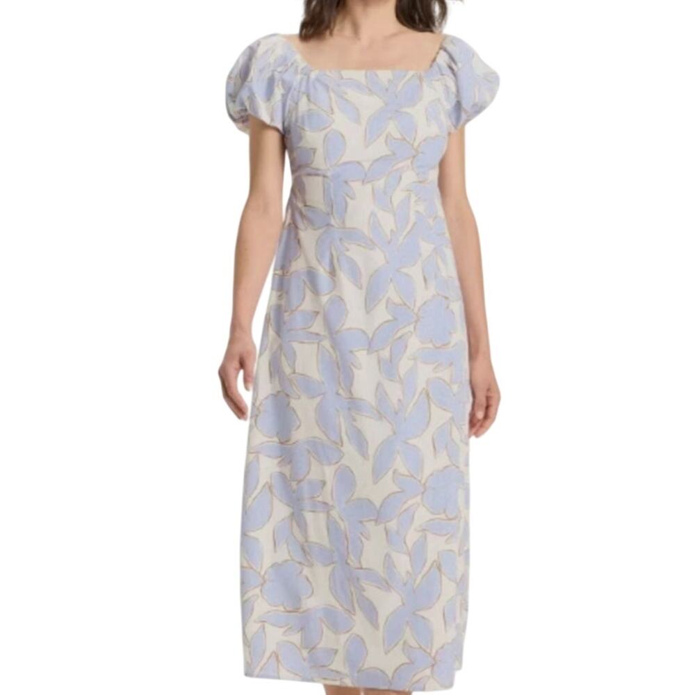 Target A New Day Womens Puff Short Sleeve Maxi Floral Dress Size M Blue white